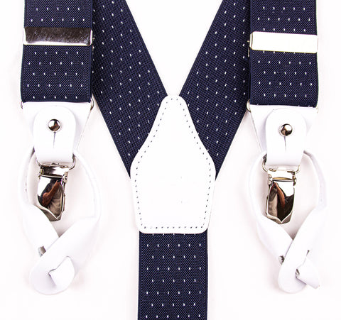 TIRANTES GAMBERRY MICRO TOPOS MARINO PIEL BLANCA.